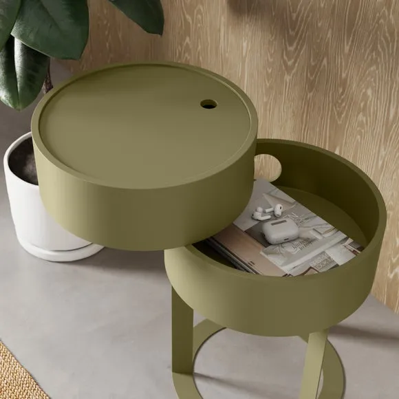 Round Swivel Bedside Table - Soft Olive
