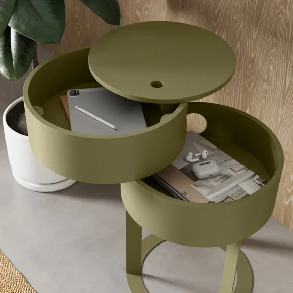 Round Swivel Bedside Table - Soft Olive
