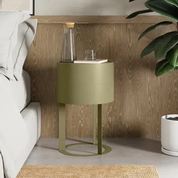 Round Swivel Bedside Table - Soft Olive
