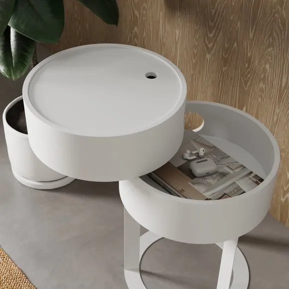 Round Swivel Bedside Table - White