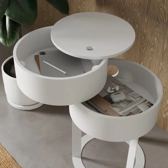 Round Swivel Bedside Table - White