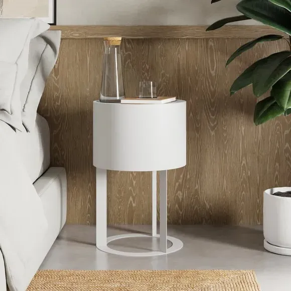 Round Swivel Bedside Table - White