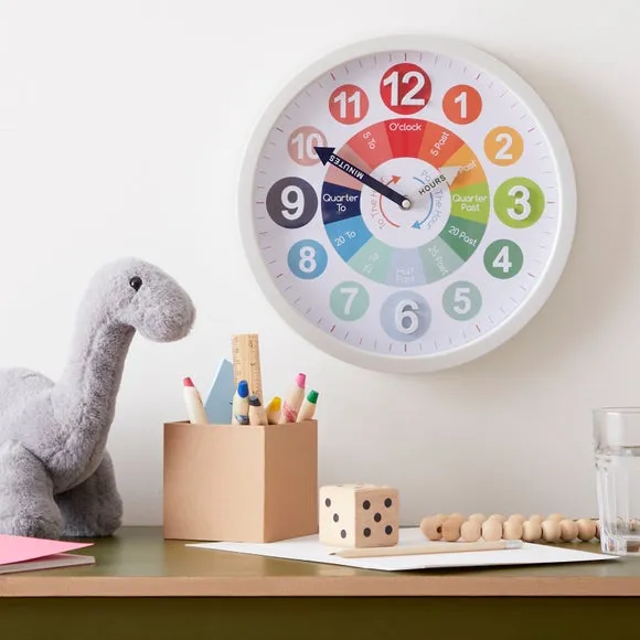Round Teaching Wall Clock - Grey, Plastic image