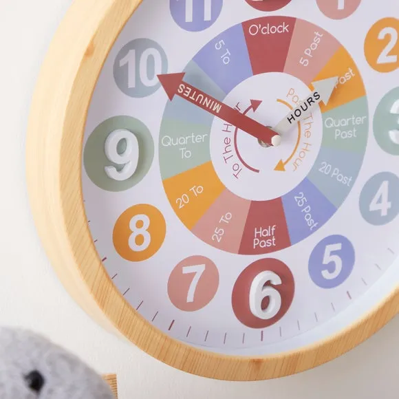 Round Teaching Wall Clock - Wood, Plastic