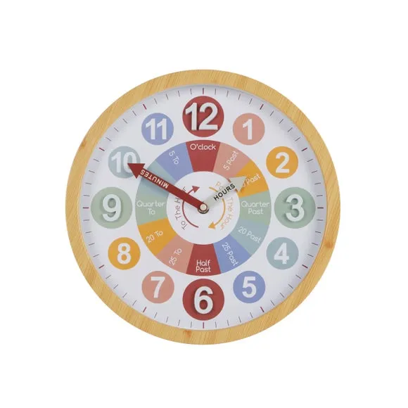 Round Teaching Wall Clock - Wood, Plastic