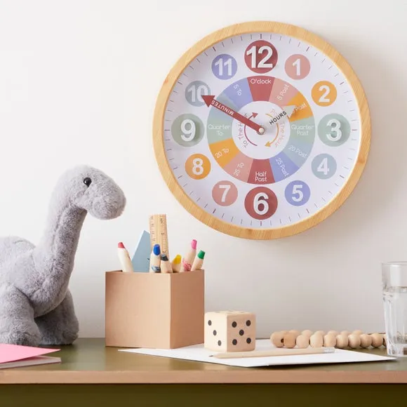 Round Teaching Wall Clock - Wood, Plastic