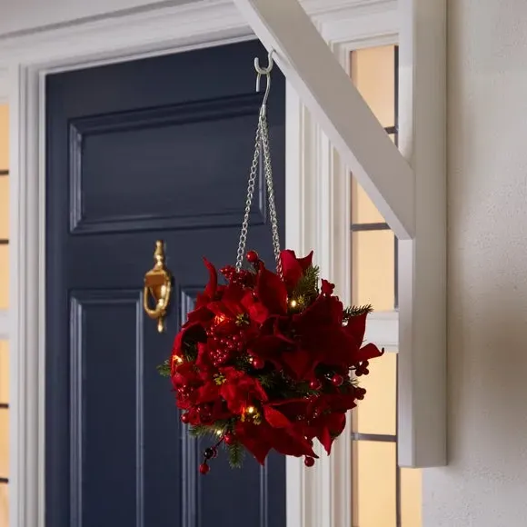 Round Topiary Ball with LED Lights - Red