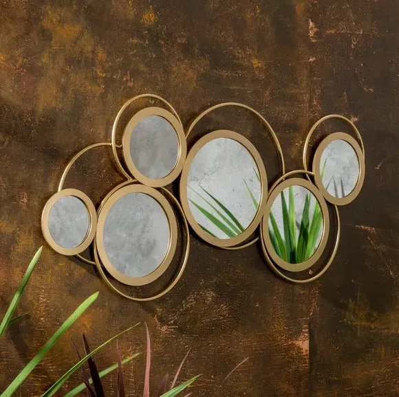 Round Wall Art with Mirrors - Gold image