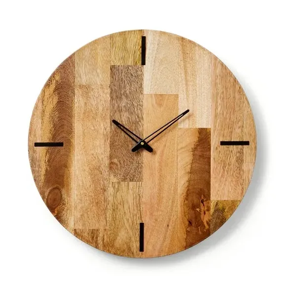 Round Wall Clock - Natural, Mango Wood