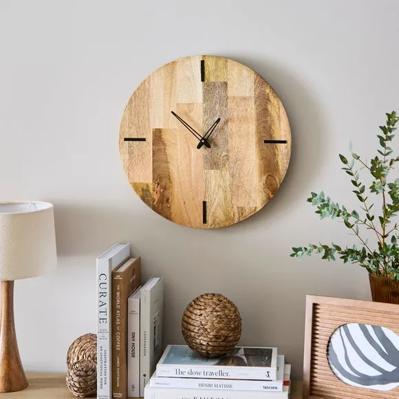 Round Wall Clock - Natural, Mango Wood image