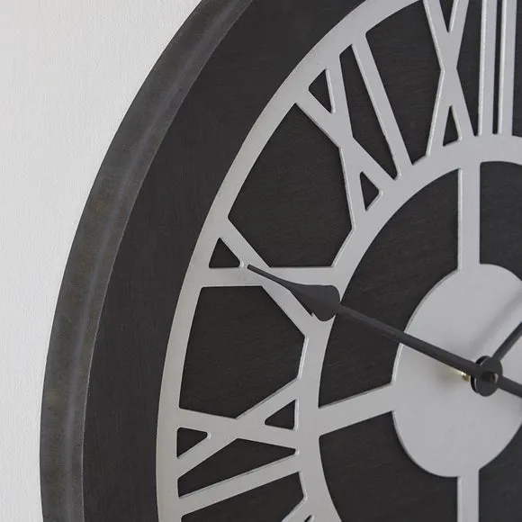 Round Wall Clock Roman Numerals - Black, Wood