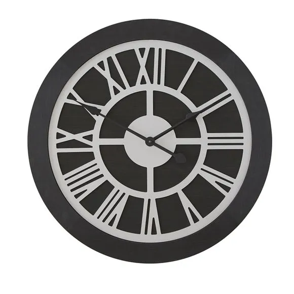 Round Wall Clock Roman Numerals - Black, Wood