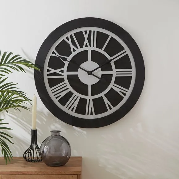 Round Wall Clock Roman Numerals - Black, Wood image