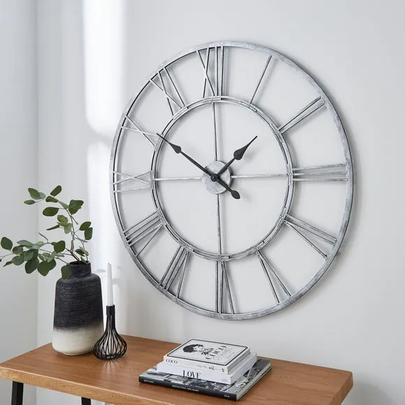 Round Wall Clock Roman Numerals - Chrome