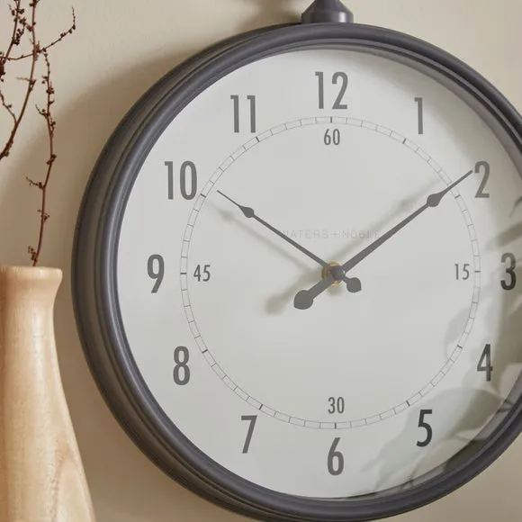 Round Wall Clock Vintage Design - Pewter, Metal