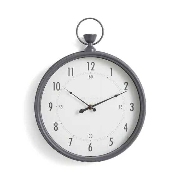 Round Wall Clock Vintage Design - Pewter, Metal