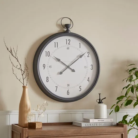 Round Wall Clock Vintage Design - Pewter, Metal