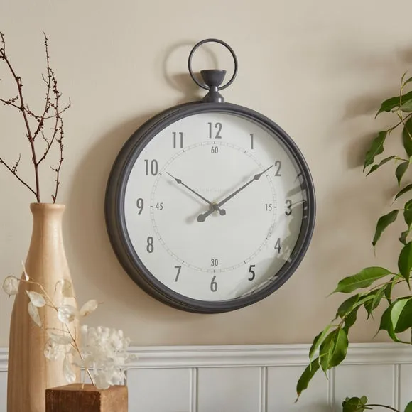 Round Wall Clock Vintage Design - Pewter, Metal image