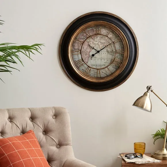 Round Wall Clock with Map Design - Black image