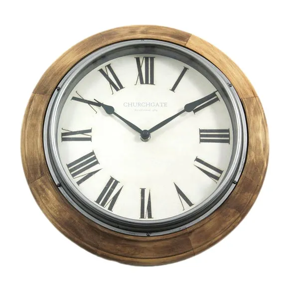 Round Wall Clock with Roman Numerals - Brown, Wood