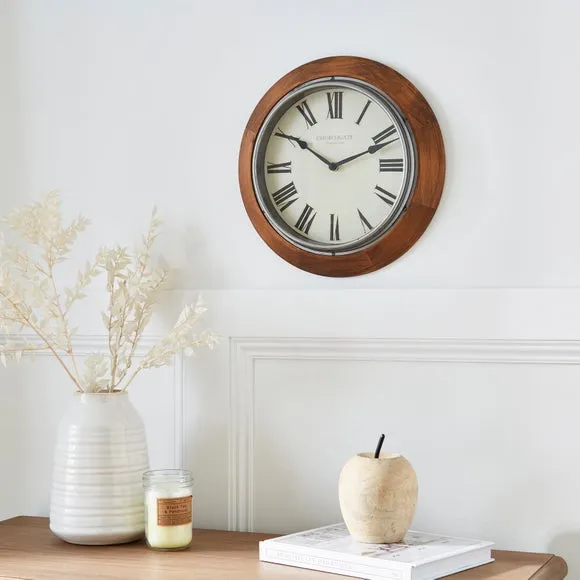 Round Wall Clock with Roman Numerals - Brown, Wood