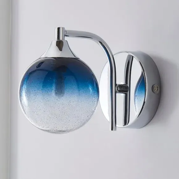 Round Wall Light IP44 Rated - Blue, Glass