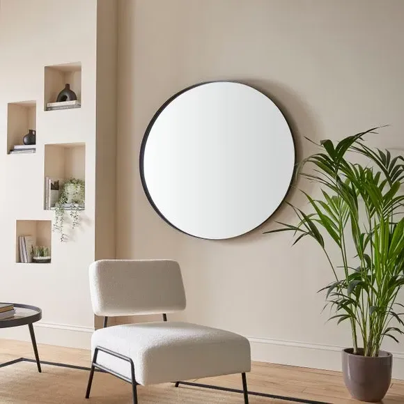 Round Wall Mirror - Black, Metal