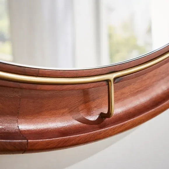 Round Wall Mirror - Brown, Mango Wood
