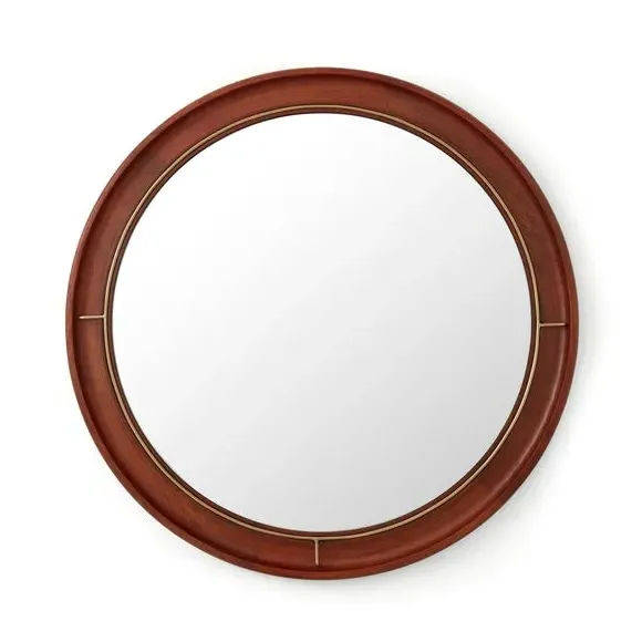 Round Wall Mirror - Brown, Mango Wood