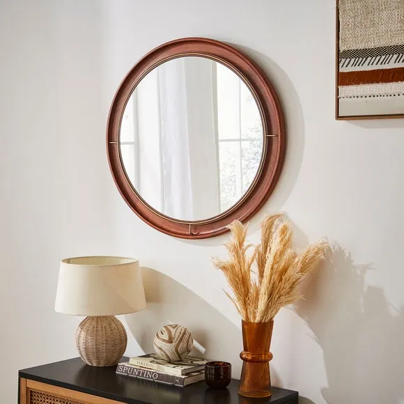 Round Wall Mirror - Brown, Mango Wood image