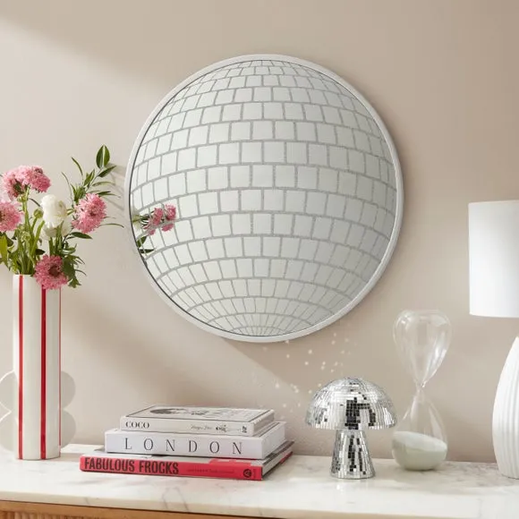 Round Wall Mirror Disco Ball Design - Silver image