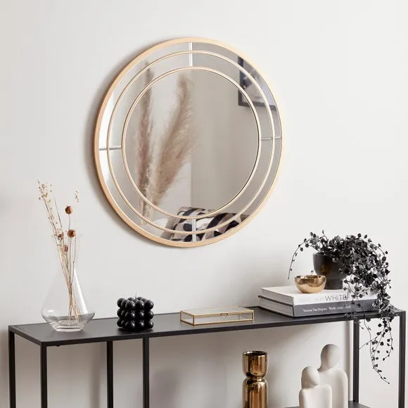 Round Wall Mirror Double Frame - Gold, Wood image