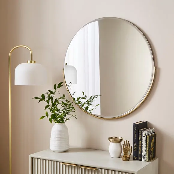Round Wall Mirror Half Frame - Gold