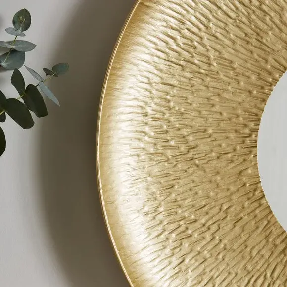 Round Wall Mirror Hammered Design - Gold, Metal
