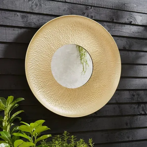 Round Wall Mirror Hammered Design - Gold, Metal image