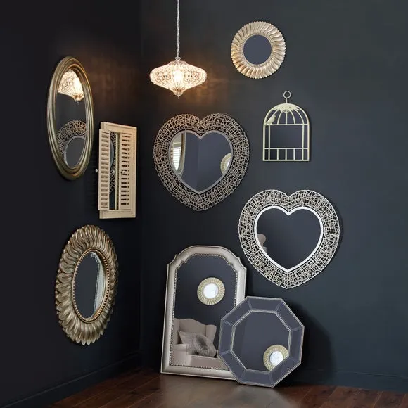 Round Wall Mirror Leaf Design - Champagne