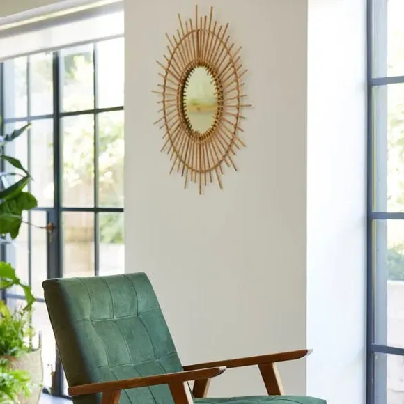 Round Wall Mirror - Natural, Bamboo