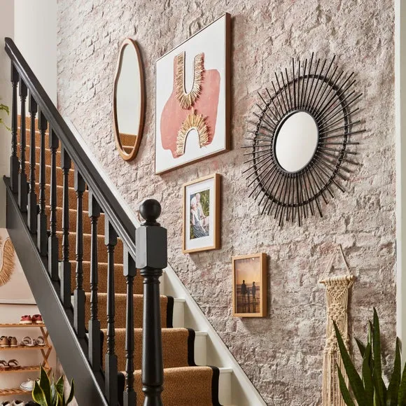 Round Wall Mirror - Natural, Wood