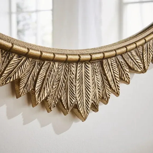 Round Wall Mirror Ornate Leaf - Gold, Aluminium