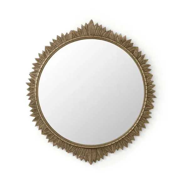 Round Wall Mirror Ornate Leaf - Gold, Aluminium
