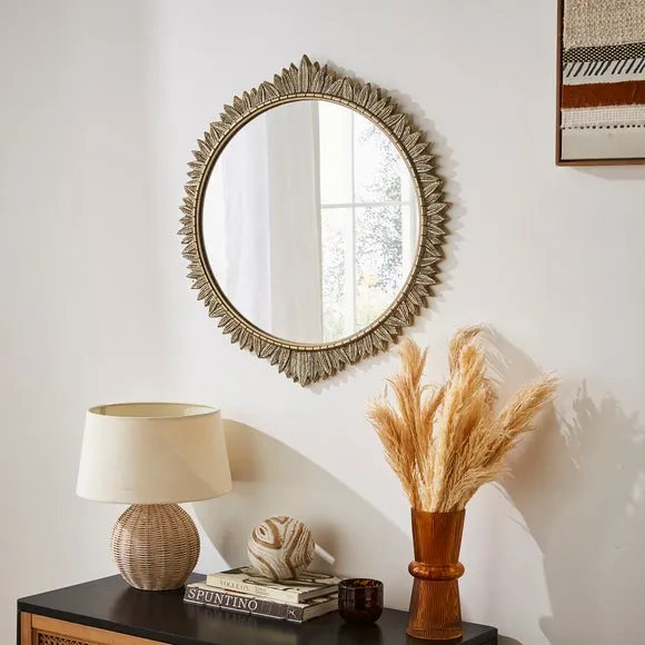 Round Wall Mirror Ornate Leaf - Gold, Aluminium image