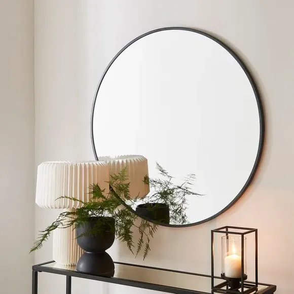 Round Wall Mirror - Pewter Grey, Metal Effect