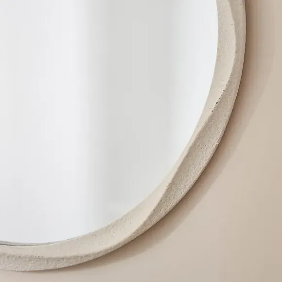 Round Wall Mirror Stone Effect - White