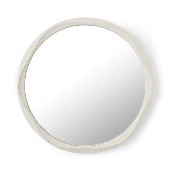 Round Wall Mirror Stone Effect - White