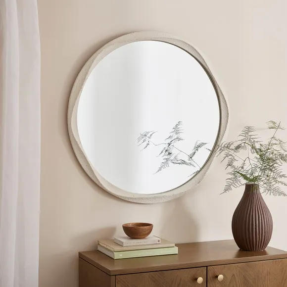 Round Wall Mirror Stone Effect - White image