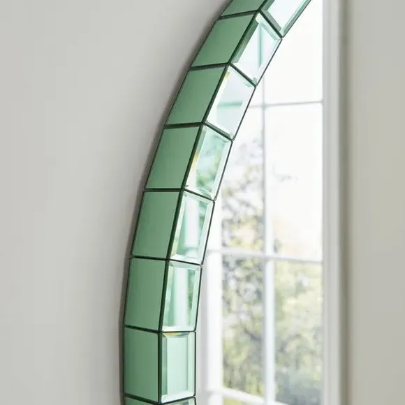 Round Wall Mirror with Bevelled Edge - Green