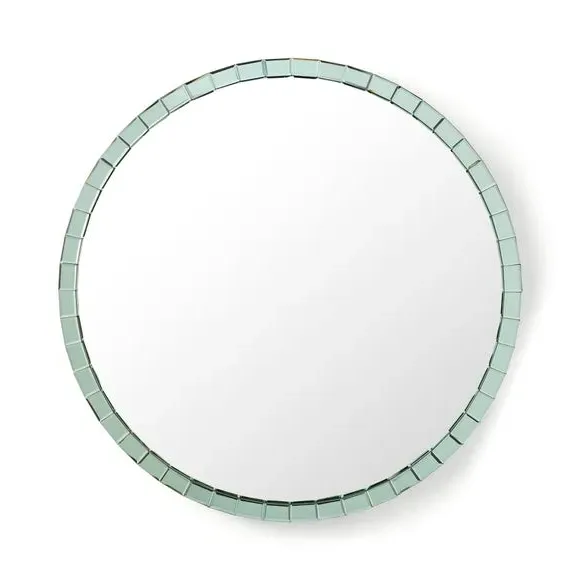 Round Wall Mirror with Bevelled Edge - Green