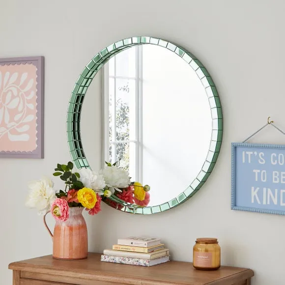 Round Wall Mirror with Bevelled Edge - Green image