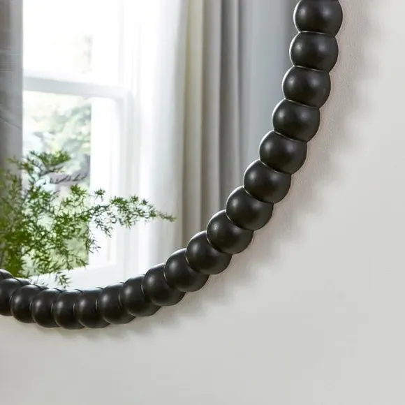 Round Wall Mirror with Bobbin Design - Black