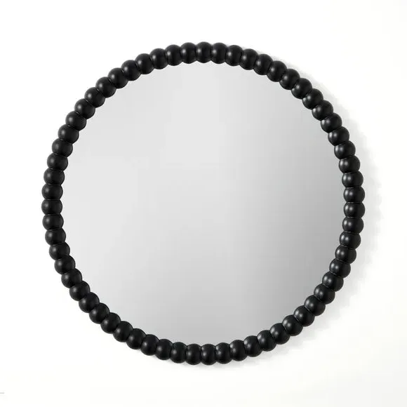 Round Wall Mirror with Bobbin Design - Black